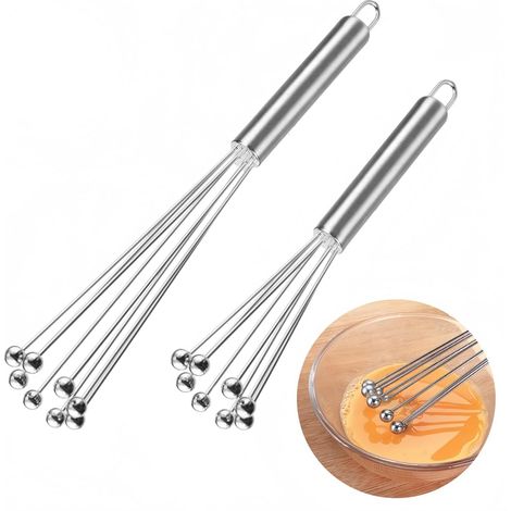 Zweiteiliges Hand-Schneebesen-Set, Edelstahl – kleiner tragbarer Küchen-Schneebesen, hergestellt aus Edelstahl 304, geeignet zum Mischen, Schlagen, Schlagen und für andere Anwendungen. (1/5)