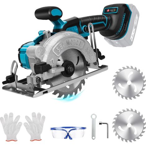 Scie circulaire sans fil pour Makita 18 V batterie, mini scie circulaire manuelle Sans brosse (sans batterie), 125mm 2 Lames, Profondeur de Coupe 41mm(90°), 32.5mm(45°), pour Bois, Carrelage, Métal