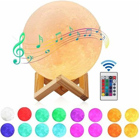 Lampe de lune avec haut-parleur Bluetooth, 5,9 pouces/15 cm Dimmable 16 couleurs 3D Moon Light (1/4)