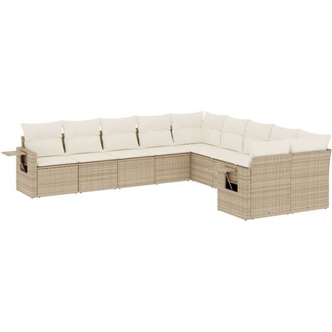 Set Divano da Giardino 10 pz con Cuscini Beige in Polyrattan vidaXL (1/3)