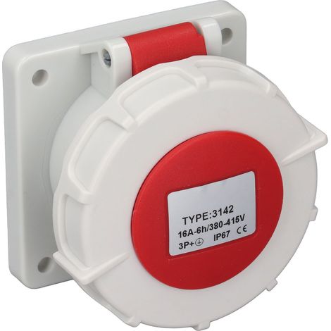 Prise industrielle étanche encastrée 3 phases 4 broches IP67 16A 380-415V AC antichoc ignifuge (1/5)