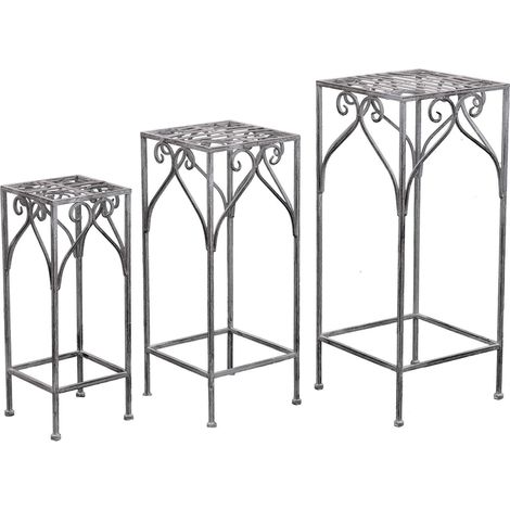 Fioriere stand in acciaio bianco ossidato per vasi set 3 pezzi