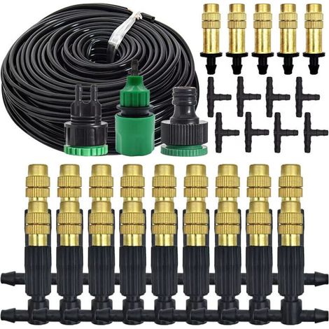 Système de brumisation et de refroidissement extérieur de 30 m, avec buses en laiton réglables de 6,35 mm (4/7") en PVC