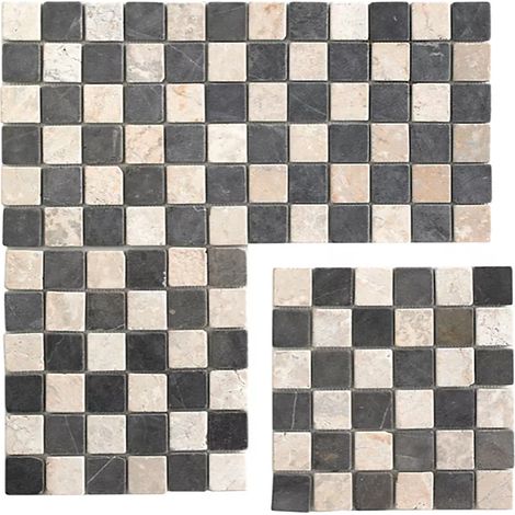 Carrelage de mosaïque (Boite de 1m²) / Plaque mosaïque mur et sol en marbre naturel coloris noir et blanc mat- 30 x 30 cm - PEGANE -