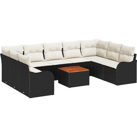 Maison Exclusive - Set Divano da Giardino con cuscino 10 pcs Nero polyrattan