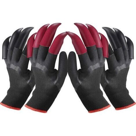 2 paires de gants de jardinage imperméables, taille 2611 cm, avec 8 griffes rouges/noires chacune, adaptées au creusement, au travail et au labeur à la ferme
