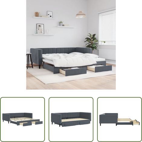 vidaXL Sofa-Bett - Tagesbett Ausziehbar mit Schubladen Dunkelgrau 100x200 cm Samt (1/5)