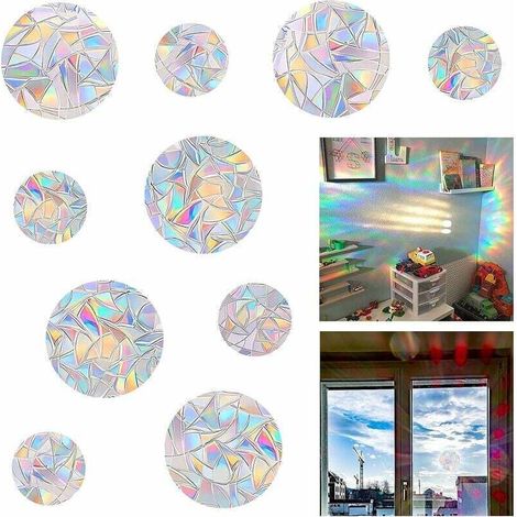 Lot de 10 Sticker,Anti Collision Arc-en-Ciel Fenêtre, Sticker Fenetre,Anti-collision Statique arc-en-ciel,Rainbow Prism Autocollant en Verre,Non adhésifs,pour Fenêtres Verre (1/5)