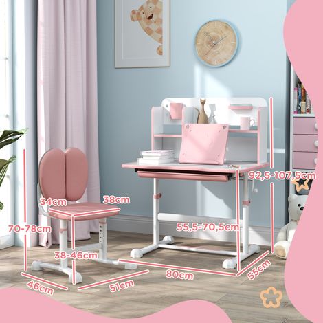 Schreibtisch- und Stuhlset für Kinder ab 3 Jahren, höhenverstellbar mit neigbarer Tischplatte, 80 x 55 x 107,5 cm, Rosa (1/5)