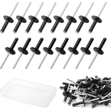 50 rivets aveugles en aluminium laqué avec grande tête, 4,8 x 20 mm Rivets en aluminium noir anthracite et mandrin en acier pinces à riveter aveugles pour les assemblages dans la construction (1/5)