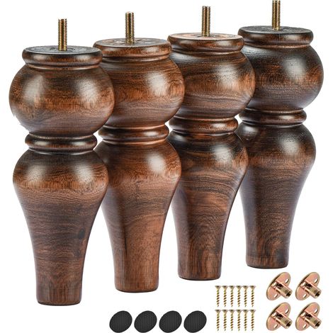 Lot de 4 pieds de meubles en bois massif émaillé avec boulon M8, extra large de 9 cm de diamètre et résistance supérieure pour commode, canapé, armoire, buffet (1/5)