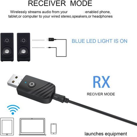 Adaptateur Audio Bluetooth 5.0 - Émetteur Récepteur 3-en-1 - Pour TV PC Smartphone Casques Haut-parleurs - Noir - 1 Pièce (1/5)