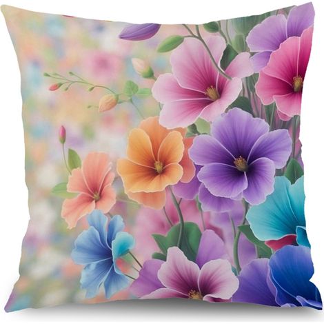Housse de coussin extérieur fleurs été,décoration chaise banc,45×45cm (1/5)