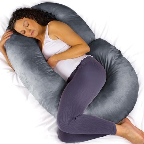 Aamira C Shaped Pregnancy Pillow Dark Grey 140x65x20cm Shredded Memory Foam Full Body Maternity Cushion (1/5)