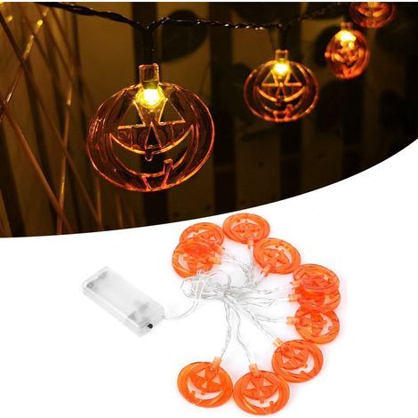 Guirlande lumineuse citrouille plate d'Halloween, 2 m, 10 LED, pour décoration de fête d'Halloween, ambiance horrifique, décoration intérieure, version avec boîtier à piles (1/5)