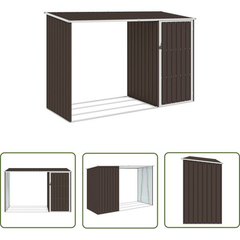 The Living Store Abri à bois de jardin Marron 245x98x159 cm Acier galvanisé - Abri De Jardin - Abri Métallique - Rangement Extérieur - Stockage Bois - Outillage (1/5)