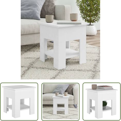 The Living Store Table basse Blanc 40x40x42 cm Bois d'ingénierie - Table Basse - Meuble TV - Table D'appoint - Mobilier Contemporain - Table En Bois