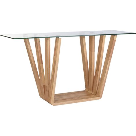 Console Table console en bois coloris naturel et verre transparent - Longueur 145 x Profondeur 45 x Hauteur 75 cm -PEGANE- (1/5)