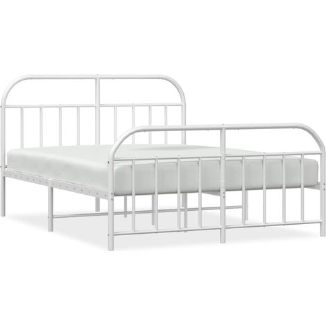 Lit double Lit adulte Cadre de lit métal sans matelas et pied de lit blanc 140x200 cm (1/5)
