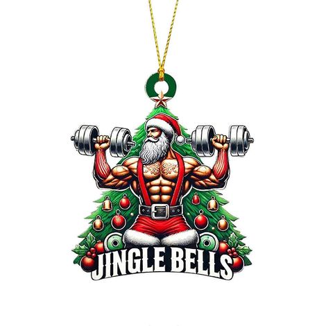 Weihnachtsbaumschmuck, großer Weihnachtsbaumschmuck, zwei hängende Dekorationen, doppelter Aufdruck, Fitness-Muskeln (1/5)