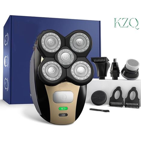 Rasoir Électrique Corps et Tête pour Hommes - Rechargeable Étanche Rasage Crâne Nu Dos Aisselles avec Lames Rotatives, Coupeur de Nez, Brosse, Massager-KZQ (1/5)