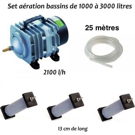 Set Aérateur Bassin De Jardin De 1000 à 3000 L. Pompe à air bassin + 3 bulleurs 13cm (1/5)