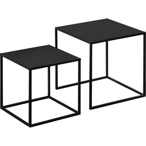 Ensemble de 2 tables basses carrées avec cadre en acier noir - 40x40x40 cm et 35x35x35 cm (1/5)