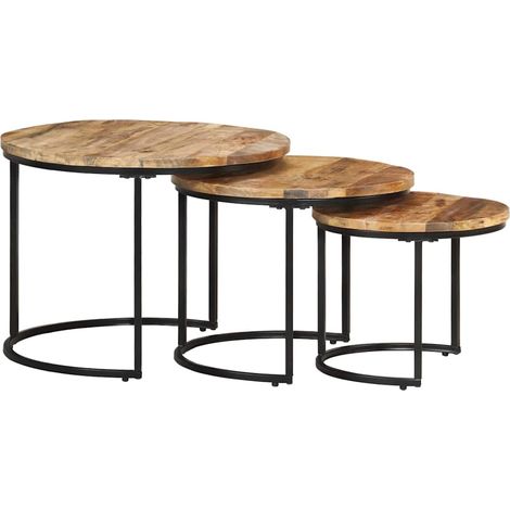 Lot de 3 Tables basses gigognes - Tables de salon Tables Café Bois de manguier brut BV208943 - BonneVie (1/5)