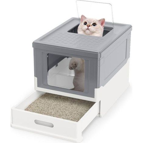 Pliable et fermé, bac à litière chat avec tiroir coulissant, contrôle des odeurs, pour chatons et chats moyens (1/5)