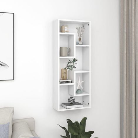 Étagère murale Moderne - Meuble Étagère murale Rangement multiposition Blanc 36x16x90 cm Aggloméré -BV57196 (1/5)