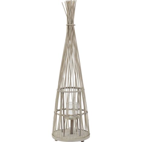 ECD Germany Lanterna in Bambù da Giardino, Altezza 110 cm, Colore Legno, Portacandela con Catena Luminosa a LED e Inserto in Vetro, Lanterna a Vento, Stile Boho, Decorazione per Terrazza e Interni