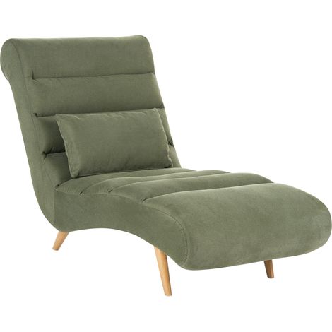 Chaise longue moderna de tela repelente al agua diván sala de estar patas efecto madera verde Rives (1/5)