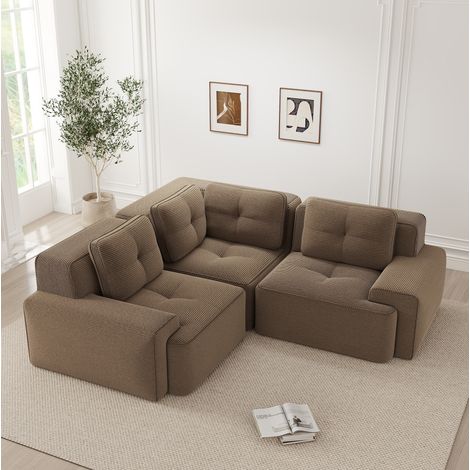 Canapé d’angle modulaire assise 74 cm marron en velours côtelé avec dossier moelleux et base antidérapante (1/5)