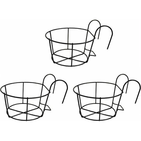 Lot de 3 pots de fleurs à suspendre pour balustrade - En fer - Pour balcon, porche, clôture (1/5)