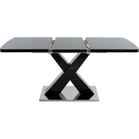 Tavolo da Pranzo Allungabile 120-160x80x76.5 cm, con Piano in Marmo, Design Moderno, in MDF e Metallo, Nero, per 6-8 Persone (1/5)