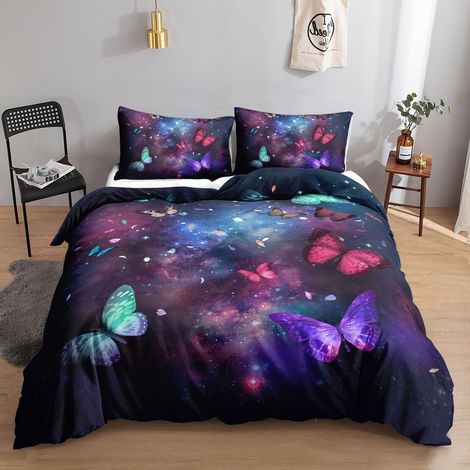 Ensemble de literie 155x220cm avec motif papillon, 3 pièces, microfibre