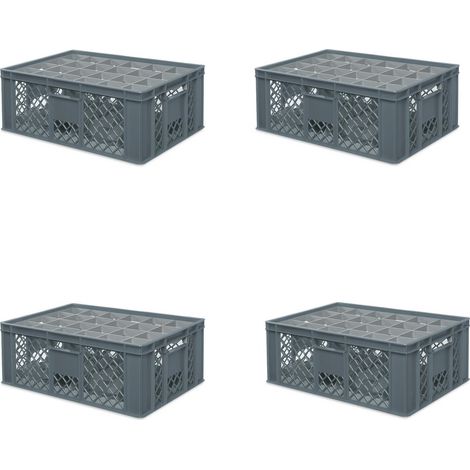 BRB 4x boîte en verre 600x400 mm, 24 verres jusqu’à 205 mm de hauteur/diamètre 87 mm, gris