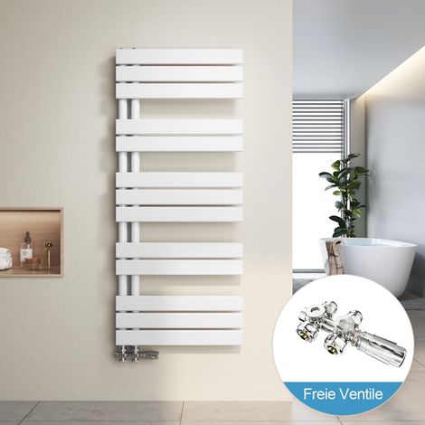 Heilmetz Radiador de Baño y Multiblock set Calentador Secatoallas Calentador de Toallas Blanco 120x50cm + Cromo Válvula