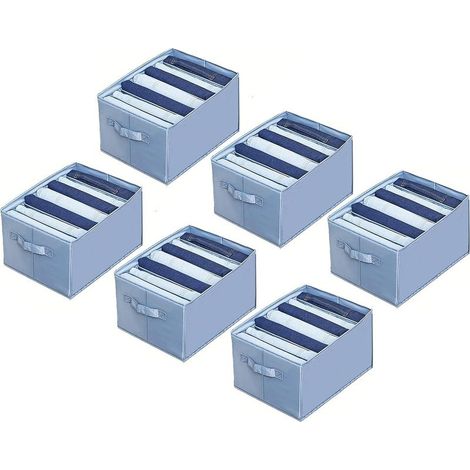 6 Rangements Boîtes pour Jeans, Pantalons, Pulls, Organisateur Empilable pour Garder les Vêtements Bien Rangé, Gain de la Place, Gris