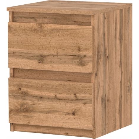 Chevet Loft - 40 cm - Chêne Wotan - 2 tiroirs - Design moderne - Gain de place (1/3)