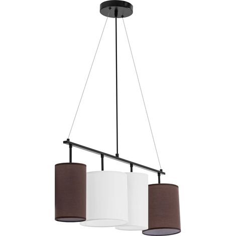 Plafonnier 4 ampoules abat-jour en tissu fer tissu noir marron blanc