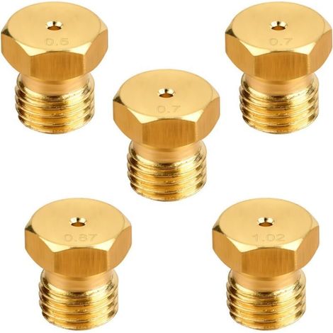 5Pcs Gicleur Gaz Butane Universels pour plaque de cuisson au gaz naturel GPL, jets, buses et injecteurs, Injecteur de Gaz Gicleur Bouteille Kit de Conversion (1x0,5, 2x0,7, 1x0,87, 1x1,02)
