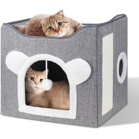 Paniers pour chats, grandes grottes pour animaux avec balles suspendues et griffoirs, maisons pour chats, cubes, cachettes (1/5)