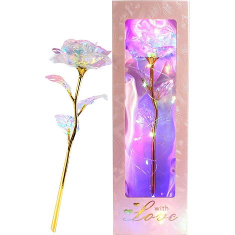 Rose Galaxie Colorée, Cadeau Femme, Cadeau d'Anniversaire, Rose Dorée, Roses en Feuille d'Or 24K avec Décoration LED, Cadeau pour la Fête des Mères, un anniversaire, une remise de diplôme, Noël (1/5)