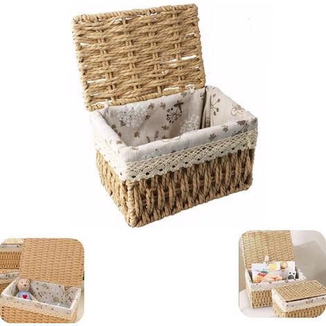 Panier de rangement avec couvercle 26 x 20 x 13 cm - panier à jouets doublure amovible, brun (1/5)