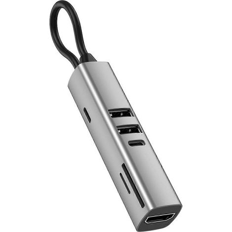 7-in-1 USB-C-Hub: USB 3.0, 4K 30Hz HDTV-Video, SD/TF-Kartenleser, mehrere Anschlüsse, 100W PD-Schnellladung für PCs/Laptops (B) (1/5)