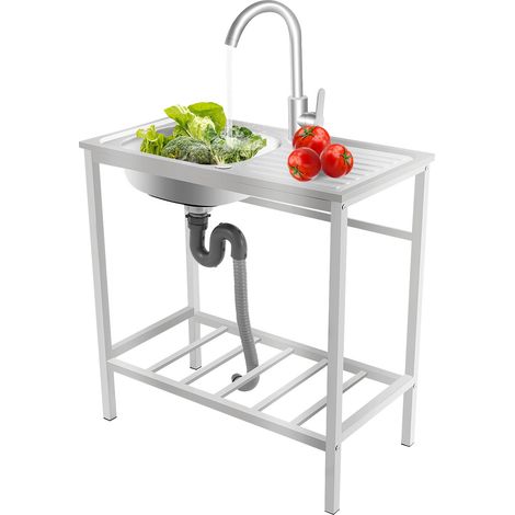 Évier de cuisine sur pied avec plan de travail – Évier en acier inoxydable autoportant – 75 × 40 × 75 cm, robinet pivotant 360° (eau chaude et froide) – Pour cuisine, buanderie, garage, jardin et rest (1/5)
