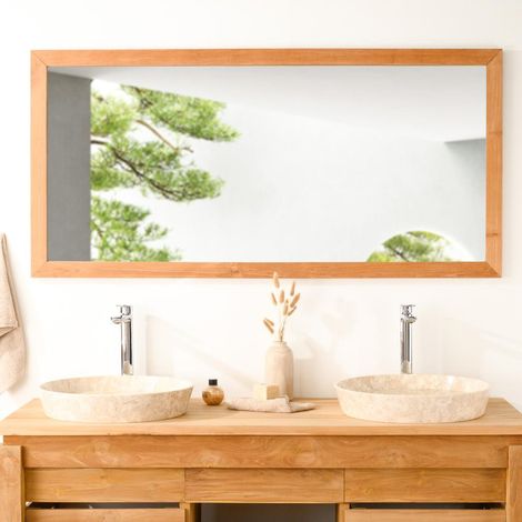 Espejo rectangular grande de teca maciza 145 x 70 cm
