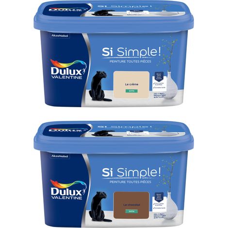 Dulux Valentine Peinture Si Simple Lot de 2 Peinture Intérieure Toutes Pièces Satin - Peinture Murs et Plafonds, Portes et Plinthes - Couleurs : Le Crème & Le Chocolat 2,5 L (1/5)