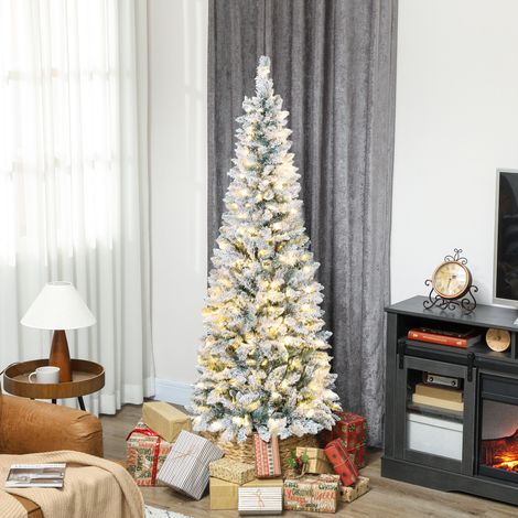 Arbre de Noël enneigé avec 180 lumières LED à 11 effets, 479 branches, Ø65x180 cm, vert et blanc (1/5)